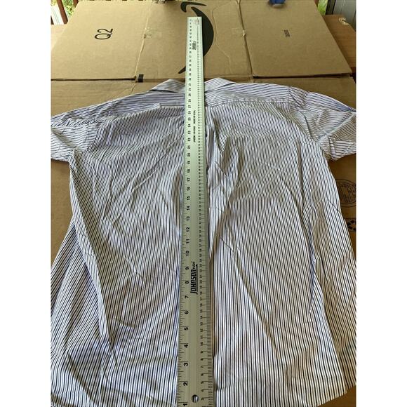 Michael Kors Gray Long Sleeve Dress Shirt, 16 Neck, Button Down, Striped Formal - Picture 9 of 12